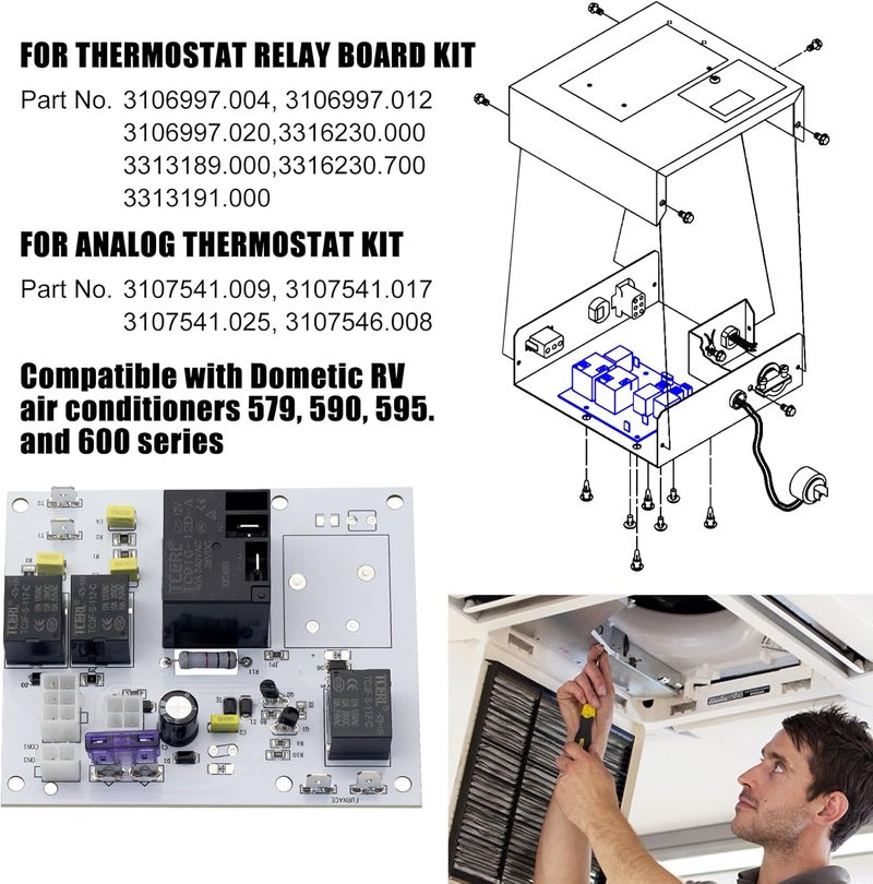 HLTIT 3106996022 Controller Control Circuit Board for Dometic RV Air Conditioner, Heat Cool Analog Control Relay Board Replace for Dometic Duo Therm 3106996.022, 3311924, White - Image 5